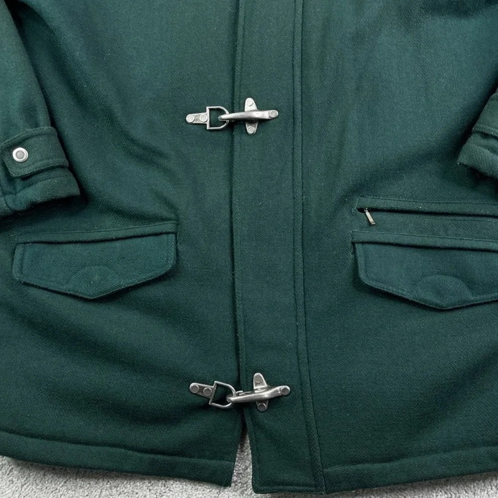 Vintage Wool Jacket Mens Large Green Lobster Clasp Quilted Lined Barn Coat
